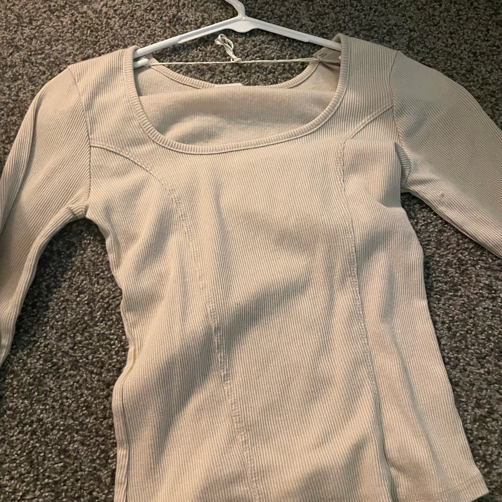 Forever 21 Cream Fitted 3/4 Sleeve Blouse